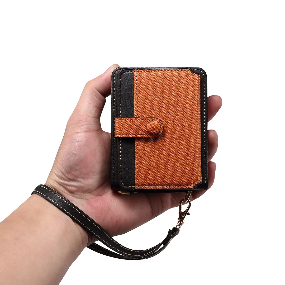 Denim Leather Crossbody Phone Case With 5 Cards Slot,Detachable Wristband Lanyard And Hinge For Galaxy Z Flip3/Z Flip4/Z Flip5