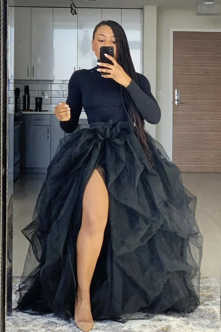Slit Tulle Tutu Mesh Long Skirts