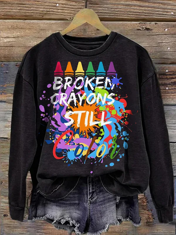 Multicolor Pigment Broken Crayons Still Color Print Sweatshirt