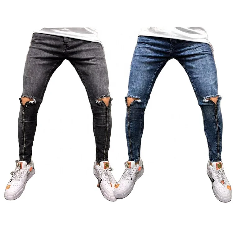 luxury jeans knee hole ripped jeans