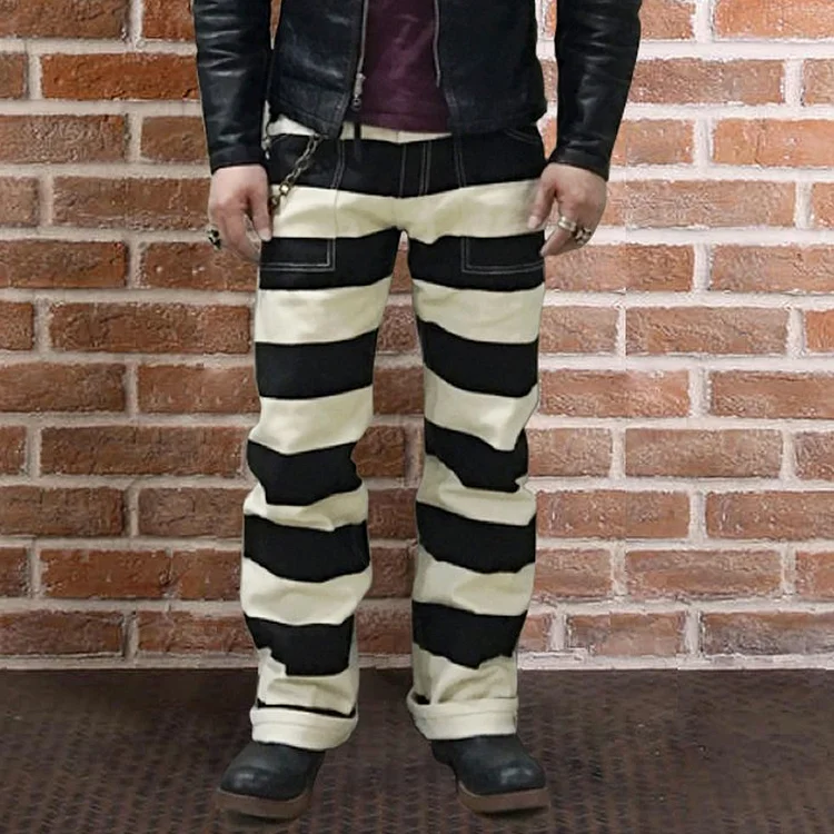 TIMSMEN Prison pants motorcycle black and white striped Casual pants