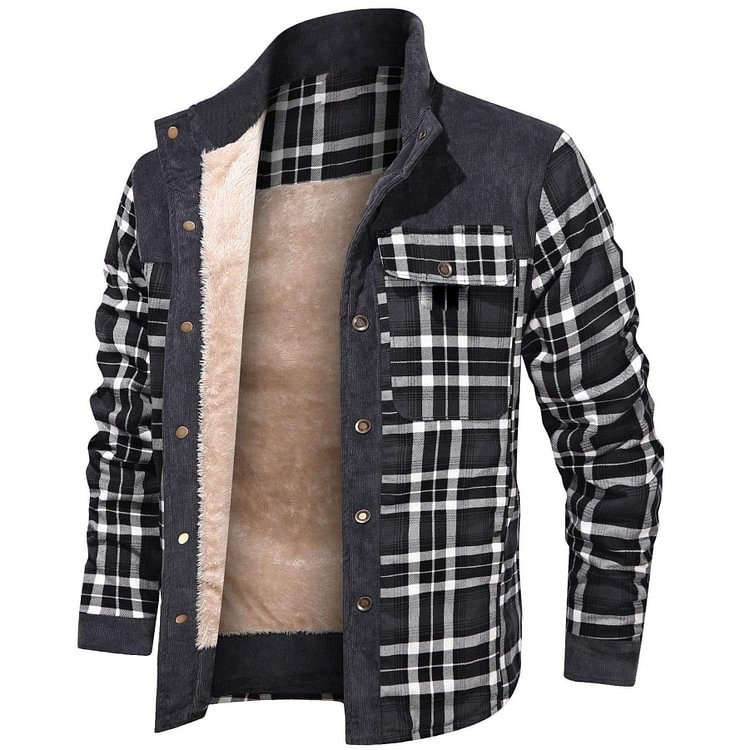 Men's Retro Check Pattern Stitching Warm Wanderer Jacket