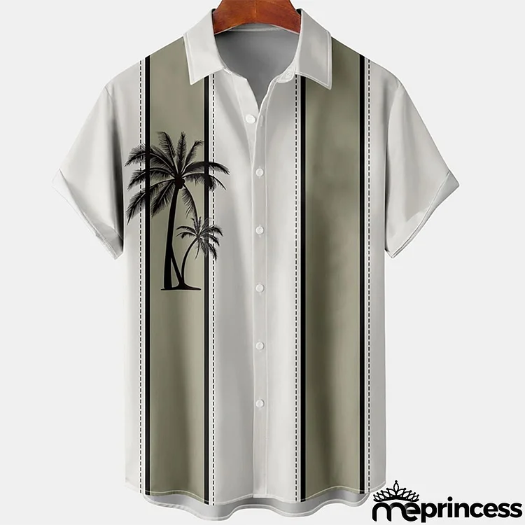 Men Summer Fashion Leisure Vacation Leaves Pattern Lapel Short Sleeve Plus Size POLO Shirt