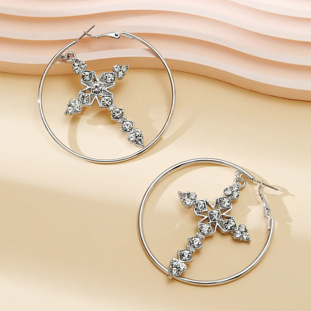Vintage Big Cross Earrings Faith Jesus Inspired Earrings Hoop