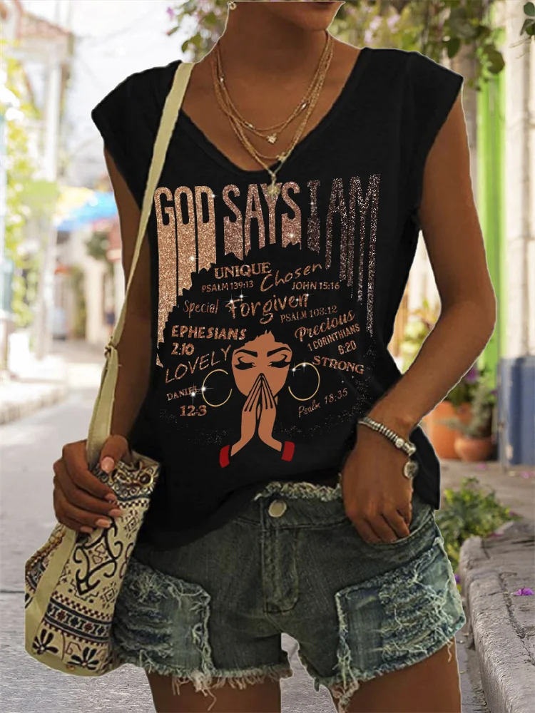 Black Pride God Says I Am Glitter Tank Top