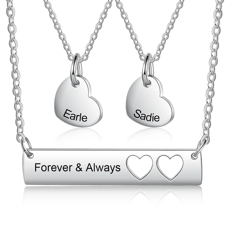 Personalized Heart Cut Out Necklace Set 3 Necklaces Gifts for Mother and Child