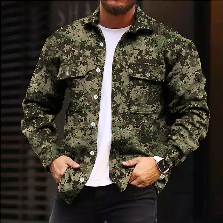 Broswear Men's Camouflage Outdoor Street Long Sleeve Shirts Jacket