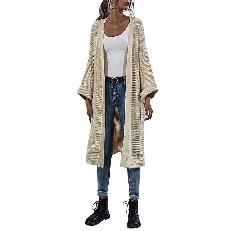 Elegant Women Knit Long Cardigan Loose Wide Long Sleeve Autumn Fashion Jackets Solid Office Lady Sweater Female Warm Winter Coat - BlackFridayBuys