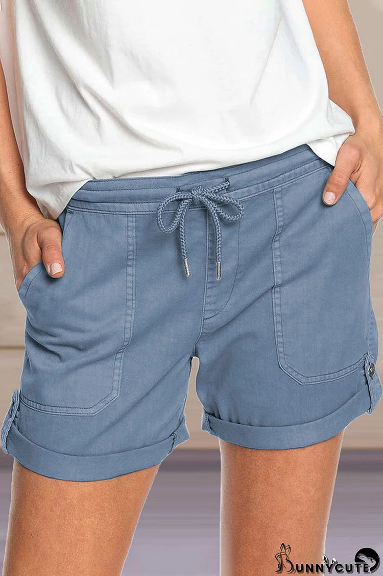 Solid Drawstring Slant Pocket Shorts
