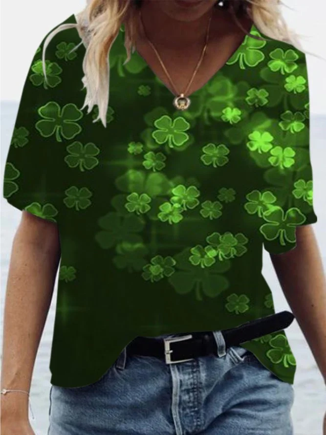 Bestdealfriday Shamrocks Gradient Printing T-Shirt