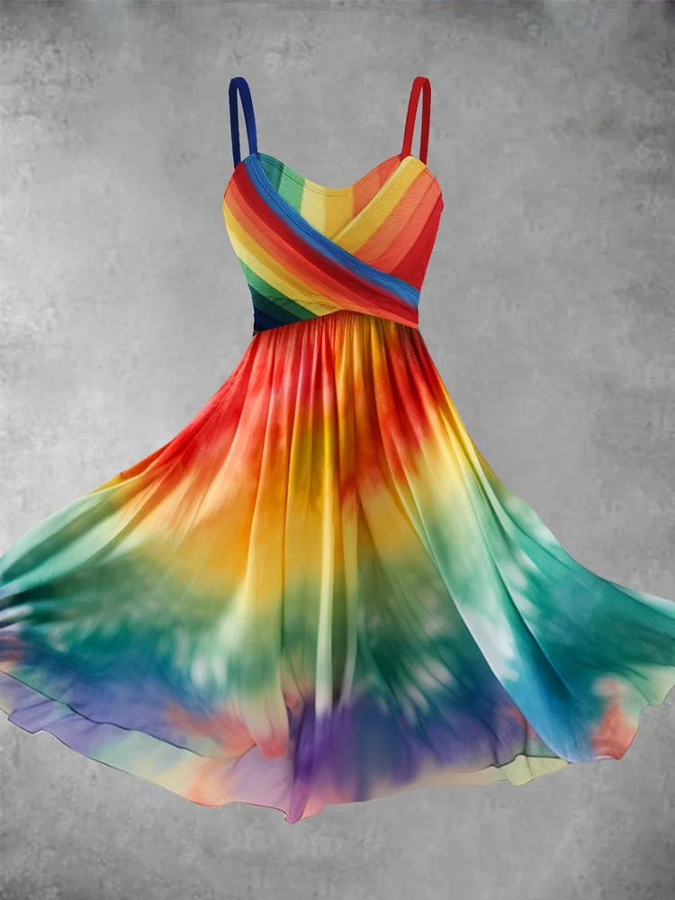 Women's Rainbow Stripe Tie Dye Art Dress