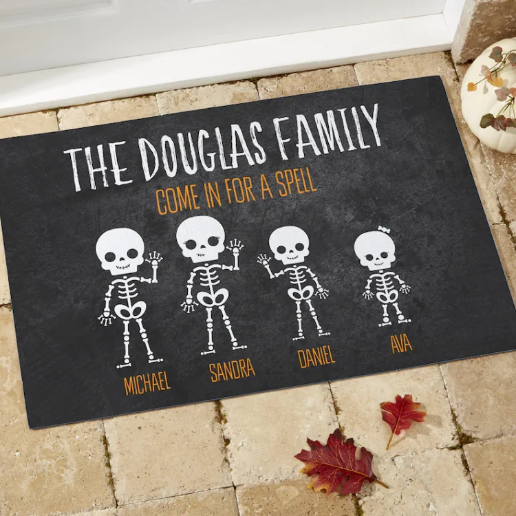 Personalized Skeleton Family Doormat Custom Names Halloween Home Decor