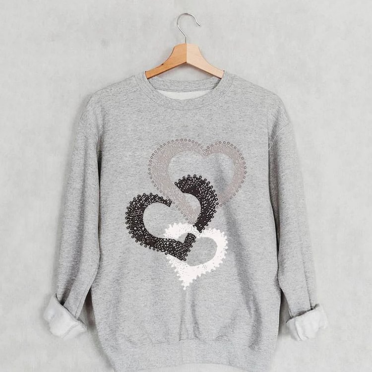 Comstylish Heart Print Long Sleeve Casual Sweatshirt