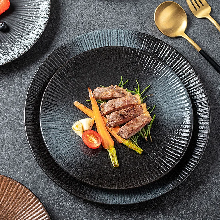 Ceramic Plate Striped Western Plate Steak Plate - Appledas