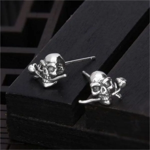 Sterling Silver Rosette Skull Earrings
