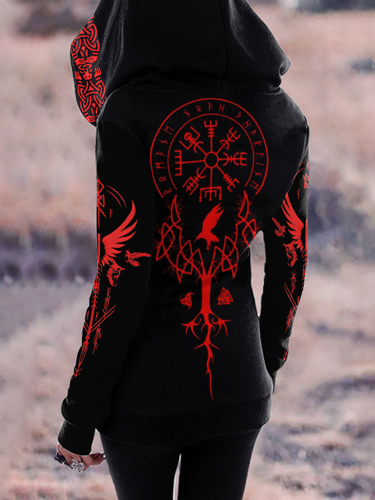 GLUDEAR Men's Polynesian Tribal Print Zip Hoodie – Long Sleeve, 3D Graphic, Unisex, Black, 5XL