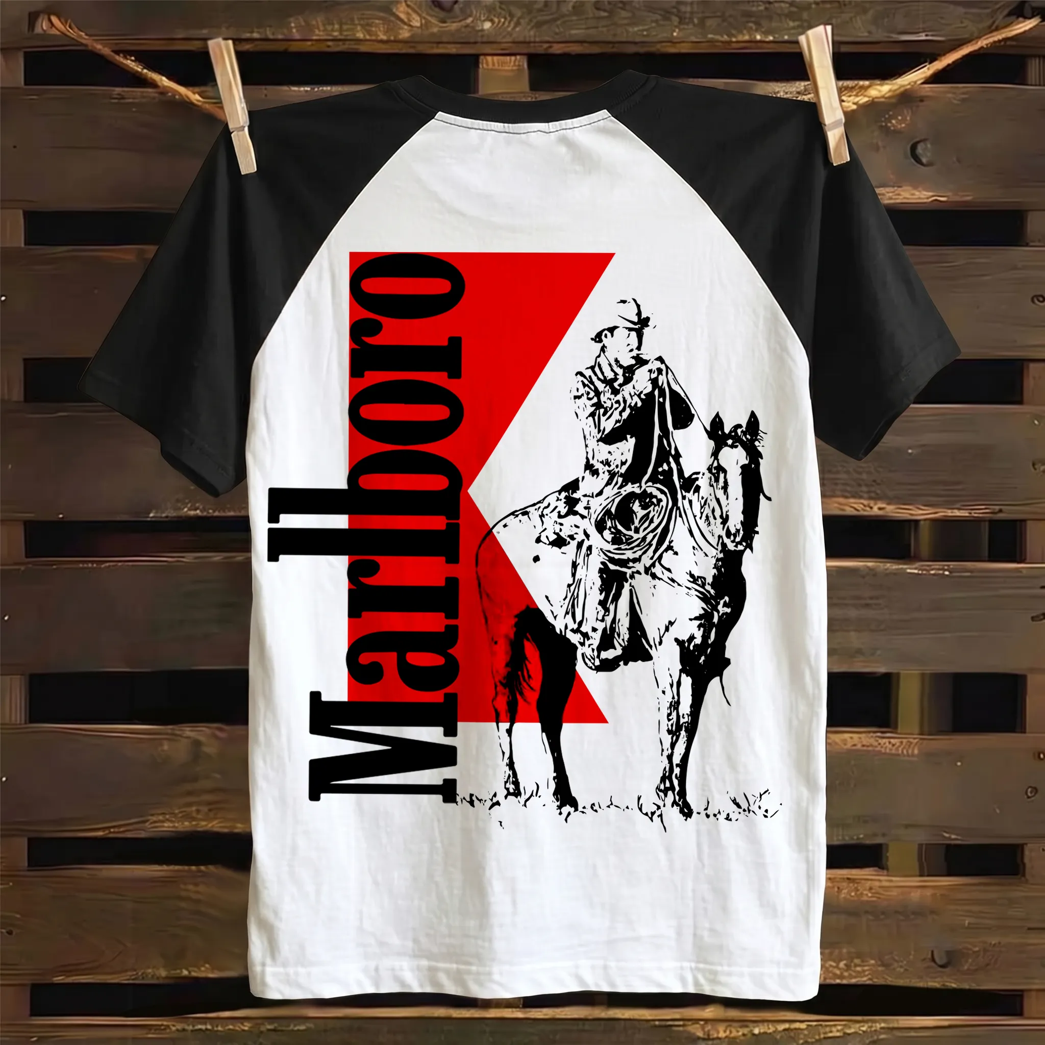 Western Cowboy Graphic Print Color-block Raglan T-shirt