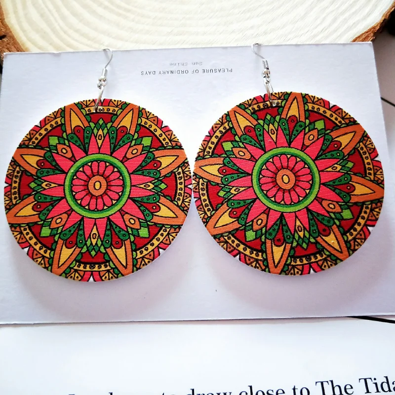 Geometric Circle Featured Floral Printed Earrings