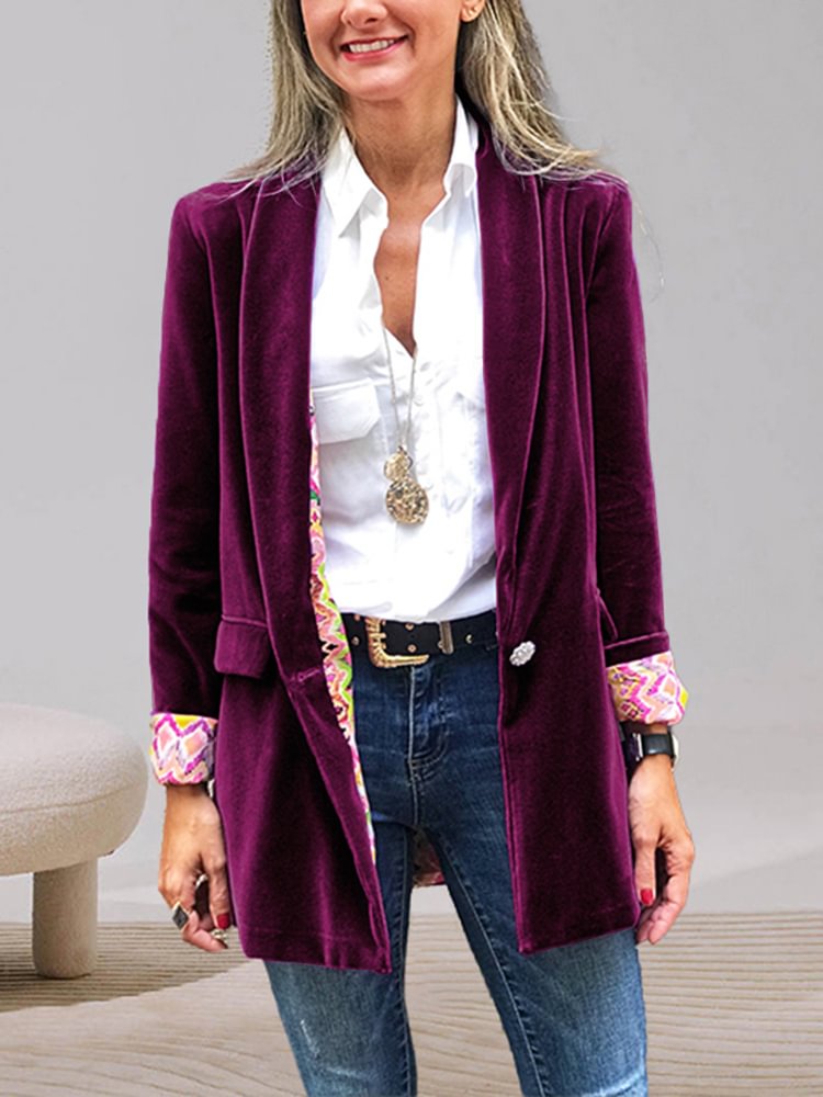 Comstylish Vintage Fashion Lined Print Pocket Blazer