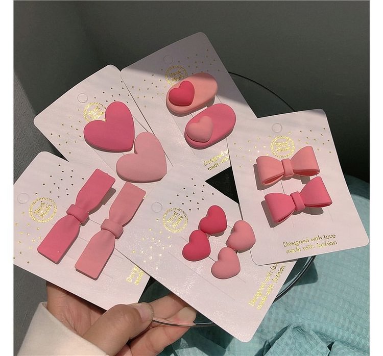 Set of 2: Bow / Heart Hair Clip (various designs) E823