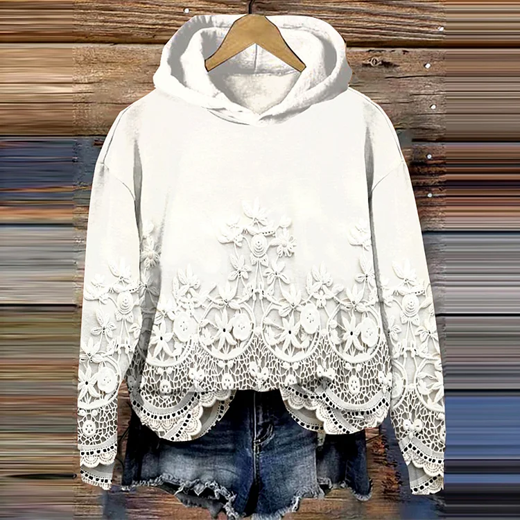 Retro Embroidered Art Floral Lace Cozy Women's Hoodie
