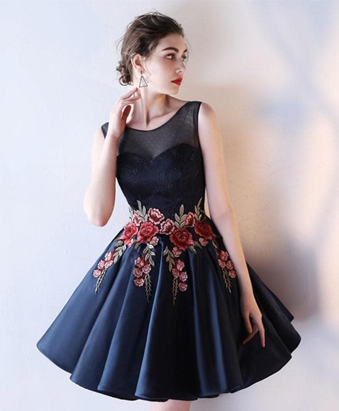 Cute Round Neck Lace Short Prom Dress
