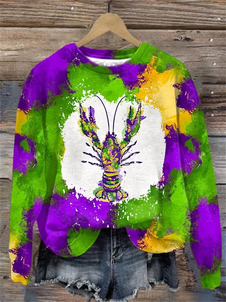 VChics Women's Mardi Gras Crawfish Print Sweatshirt