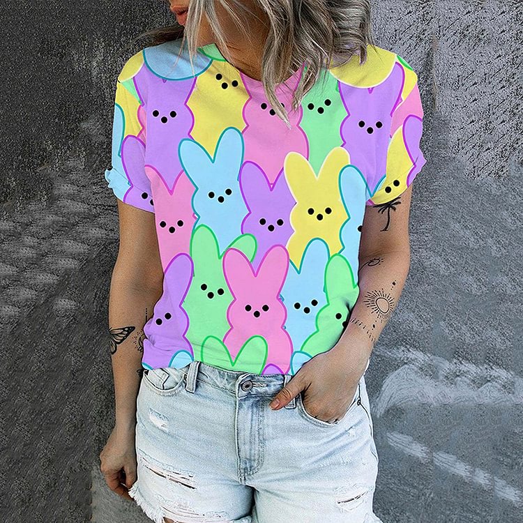 Comstylish Easter Colored Bunny Short Sleeve T-Shirt