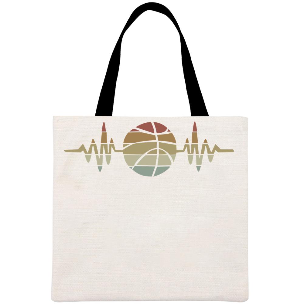 Vintage Basketball Heartbeat Printed Linen Bag-Guru-buzz