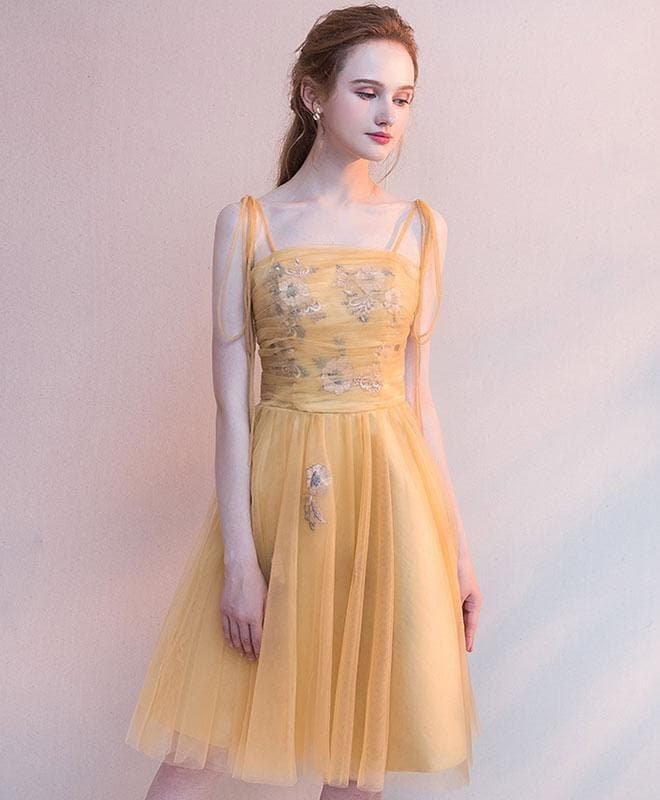 Simple Yellow Tulle Short Prom Dress, Yellow Homecoming Dress