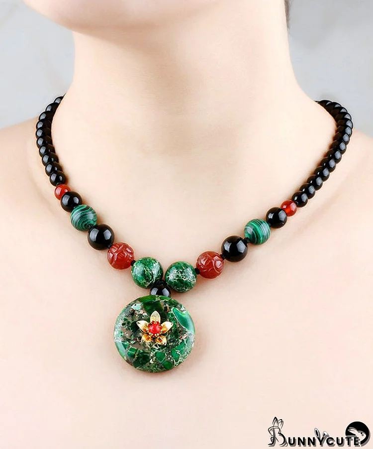 Ethnic Style Short Necklace Versatile Safety Buckle Jade Pendant