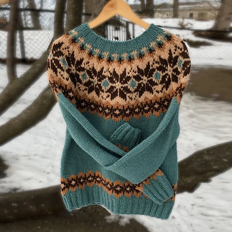 Vefave Fairman Island Vintage Jacquard Loose Sweater