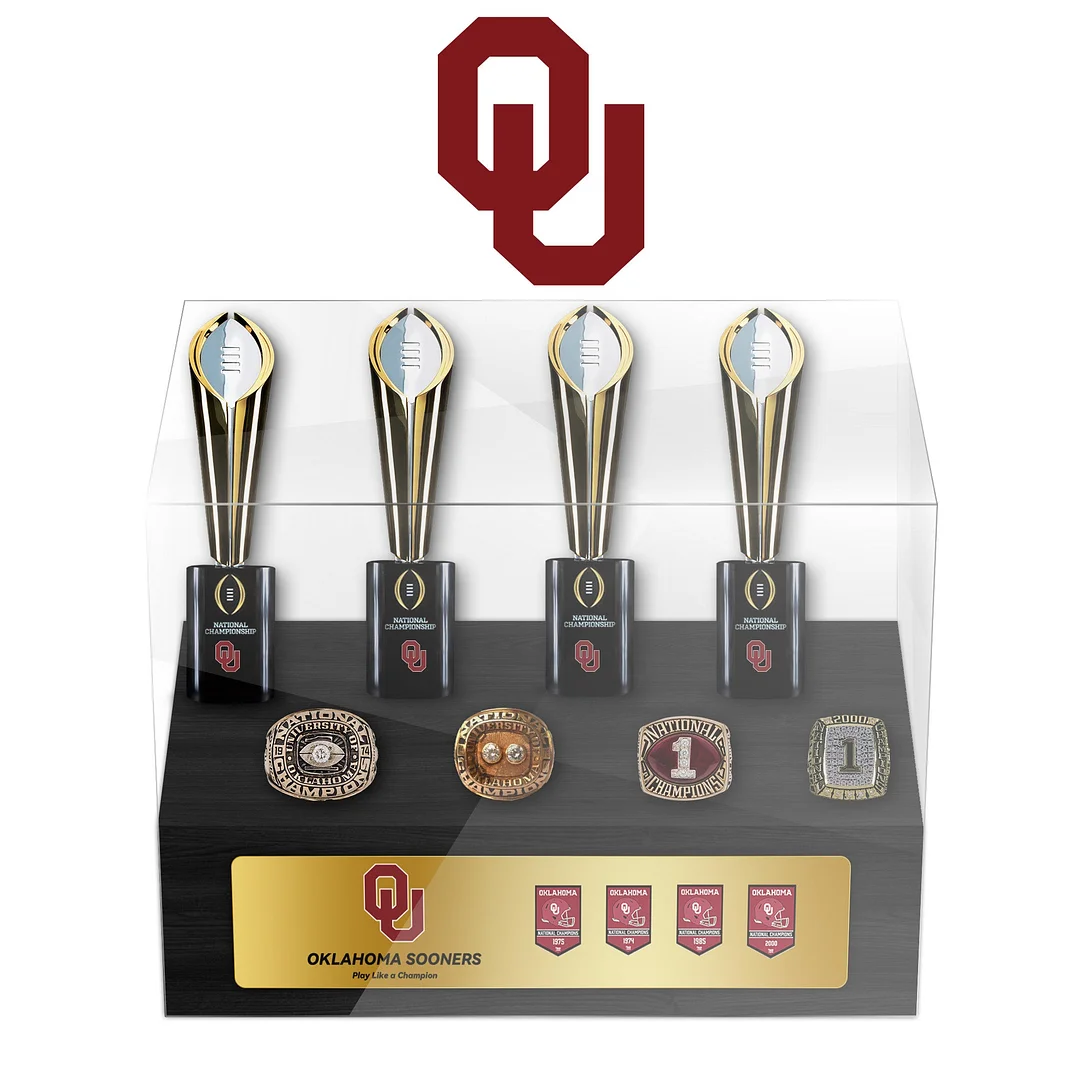 Oklahoma Sooners College NCAA Football Championship Trophy And Ring Display Case