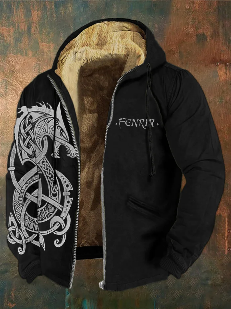 Men's Viking Fenrir Celtic Wolf Cozy Full Zip Hoodie