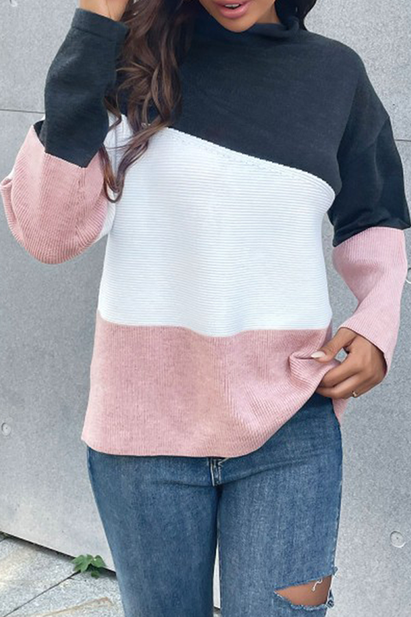 Casual Color Lump Split Joint Contrast Half A Turtleneck Tops - Life is Beautiful for You - SheChoic