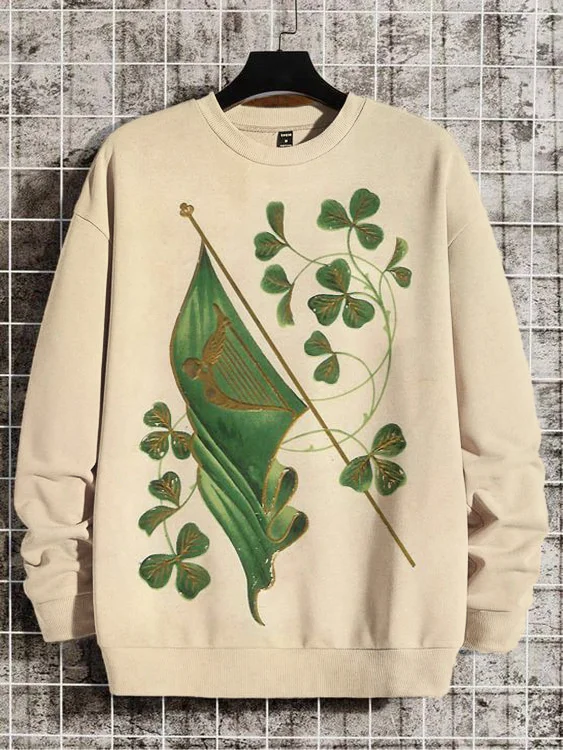 Men's Vintage Irish Flag Shamrock Print St Patrick's Day Sweatshirt
