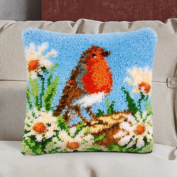 Robin on Daisies Pillowcase Latch Hook Kits for Adult, Adult, Beginner and Kid and Kid veirousa