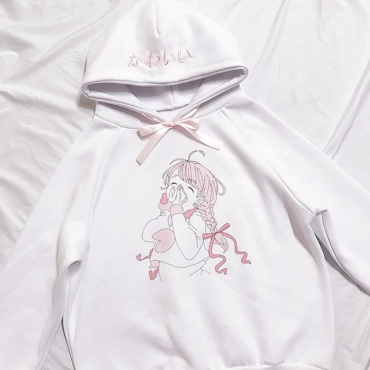 White Kawaii Girl Hoodie Jumper SP1811606