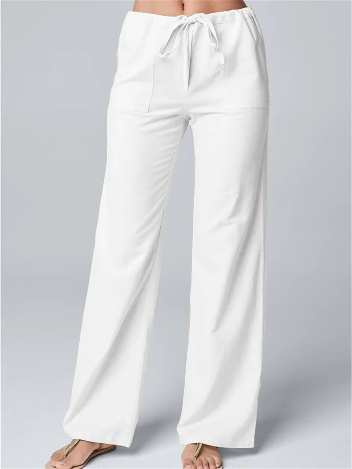 Women's Wide Leg Pants Trousers Cotton Faux Linen White Khaki Grey Fashion Casual Daily Side Pockets Wide Leg Full Length Comfort Plain S M L XL 2XL-Cosfine
