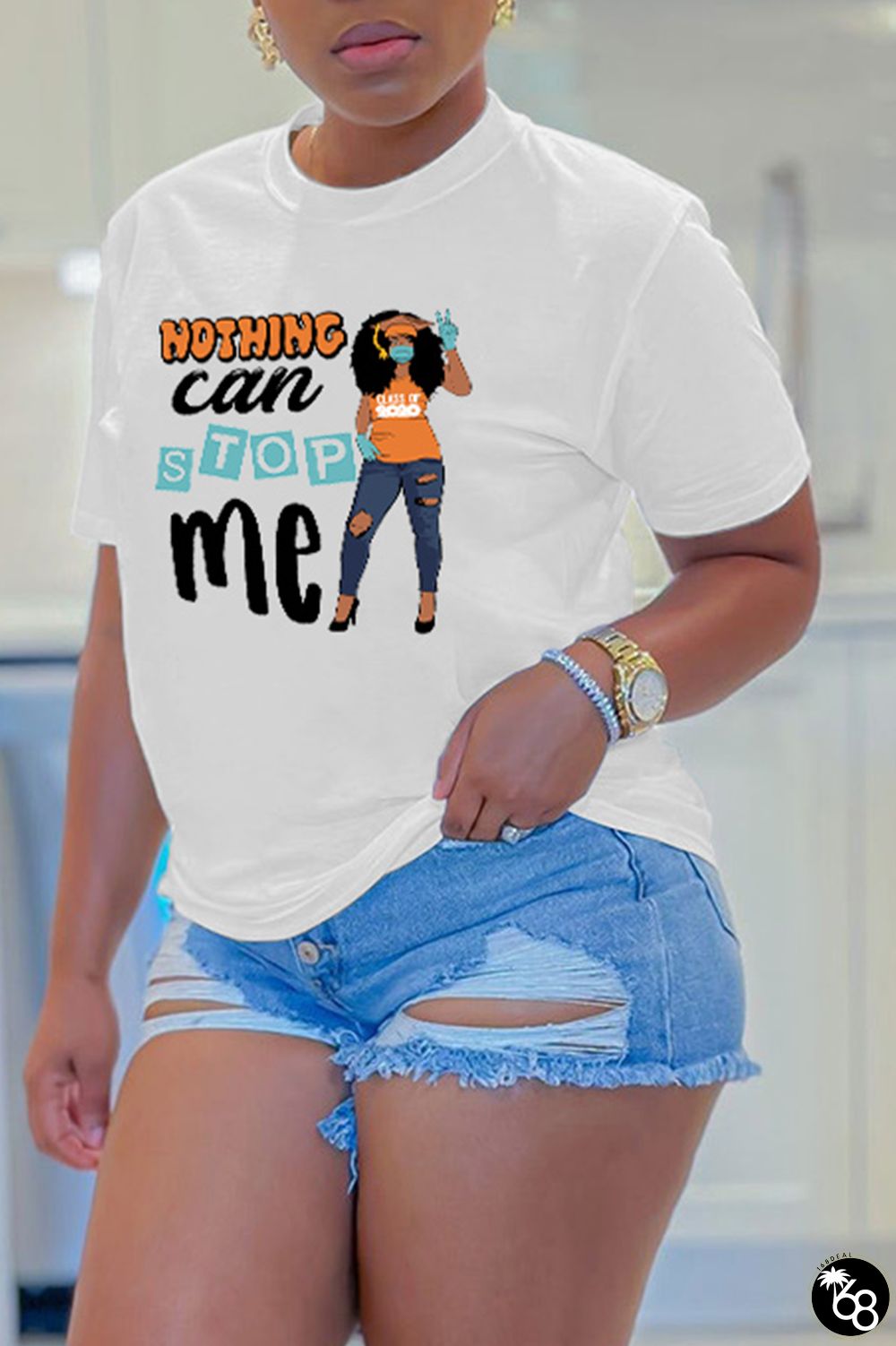 Casual Daily Print Patchwork O Neck T-Shirts | 168DEAL