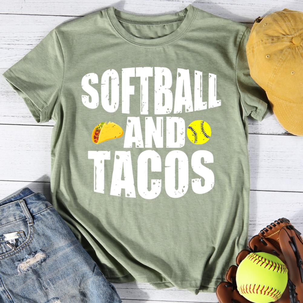 Softball And Tacos Round Neck T-shirt-0025047-Guru-buzz