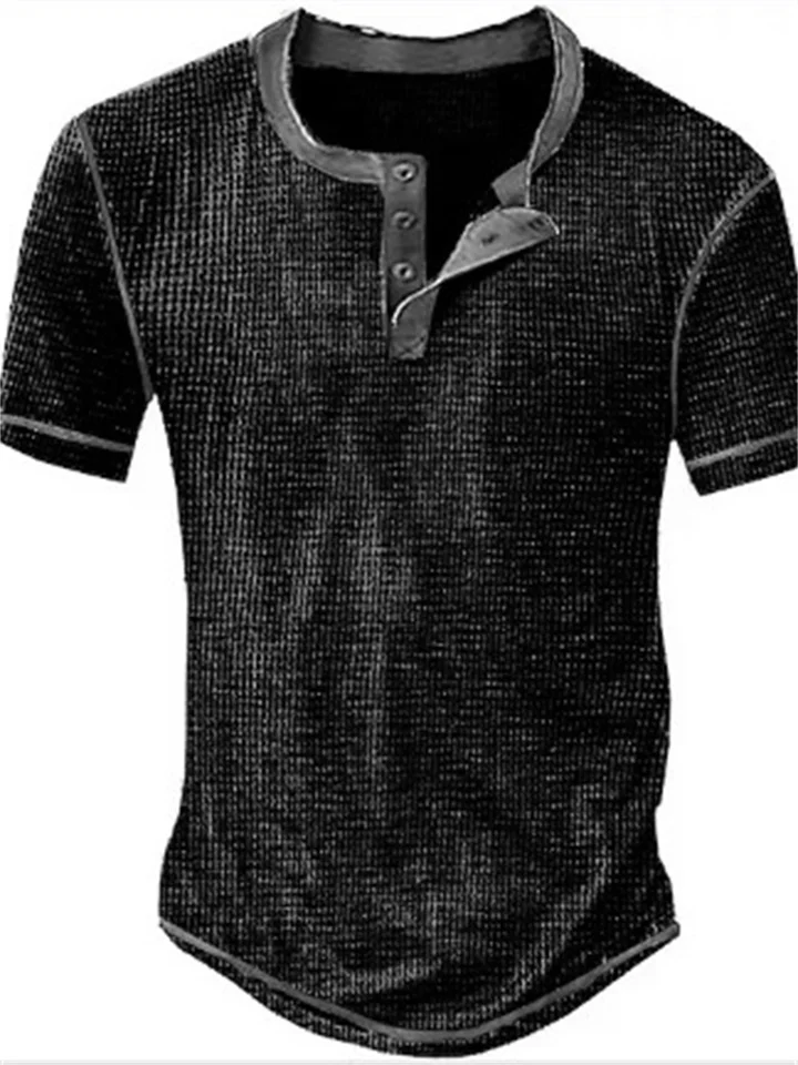 Men's T shirt Tee Waffle Henley Shirt Tee Top Plain Henley Street Vacation Short Sleeves Clothing Apparel Fashion Designer Basic-JRSEE
