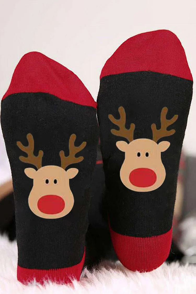 Christmas Cute Elk Print Colorblock Casual Crew Socks