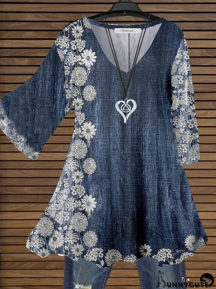 Women's V-Neck Short Sleeve Flower Printed Tops