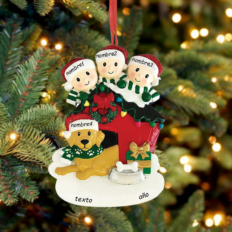 Navidad-Muñecos Ornamentos Navideños 4 Nombres y 1 Año con Texto Personalizados Adorno de Madera
