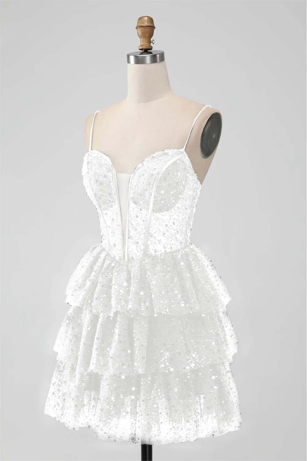 Daisda Shinning Black Sequins Spaghetti Strap Sleeveless Short Homecoming Dress with Beadings