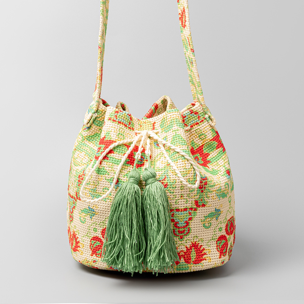 Bohemian Tassels Drawstring Canvas Bucket Bag | ARKGET