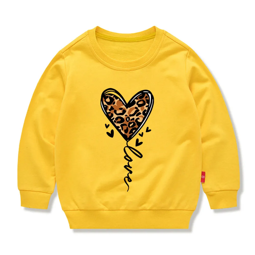 【12M-11Y】Kids Heart-shaped Leopard Print Cartoon Print Sweatshirt