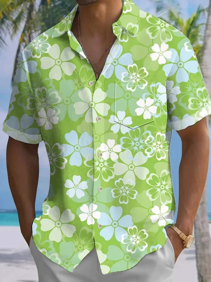 Men'S Casual Floral Print Hawaiian Shirt