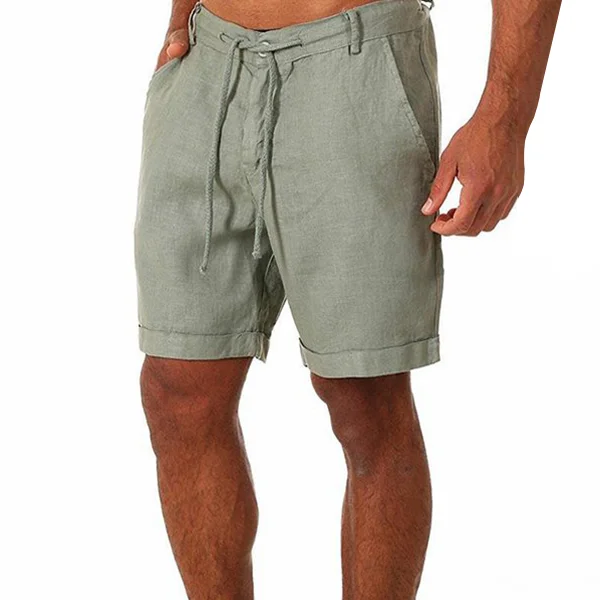 Men's Casual Solid Color Cotton Linen Shorts-inspireuse